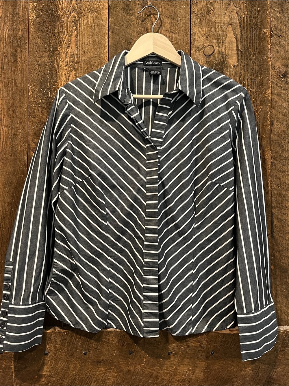 Willi Smith Black & White Diagonal Stripe Button-Down Shirt